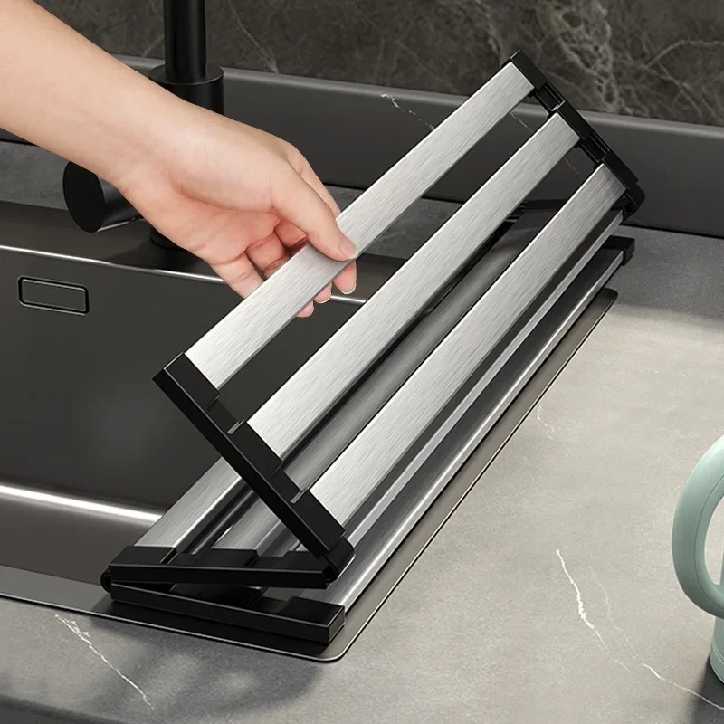 Foldable Stainless Steel Kitchen Sink Drainer – Retractable Dish Storage Rack and Multi-Purpose Bowl Basket for Everyday Kitchen Use