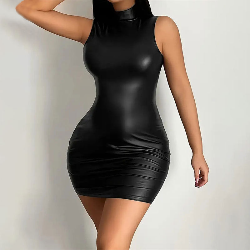 Party Bodycon Solid Color Mini Dress – Sexy Sleeveless Elastic Hip Tee Skirt Style, Slim Fit, Confident Short Dress for Night Outs and Events
