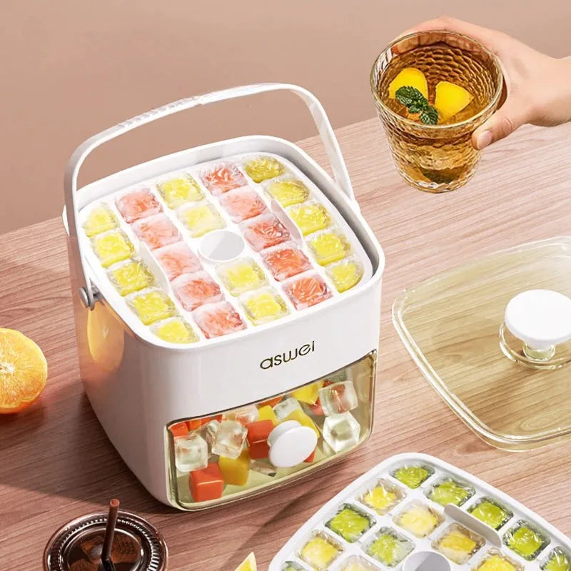 Large Capacity Ice Cube Maker Box – 48-Grid Food Grade Plastic with Ice Skimmer, Double-Layer Storage for Homemade Drinks