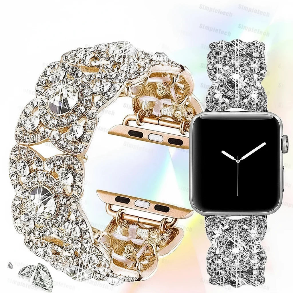 Shiny Diamond Strap for Apple Watch – Stainless Steel Metal Bracelet for iWatch Ultra Series 9/8/7/6/5/4/3 Women’s Wristband