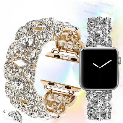 Shiny Diamond Strap for Apple Watch – Stainless Steel Metal Bracelet for iWatch Ultra Series 9/8/7/6/5/4/3 Women’s Wristband