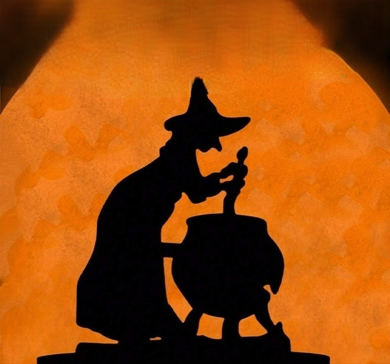 Halloween Witch and Black Cat Figurine – Wooden Apothecary Desk Ornament for Spooky Party Atmosphere, Home Decoration, and Craft Display