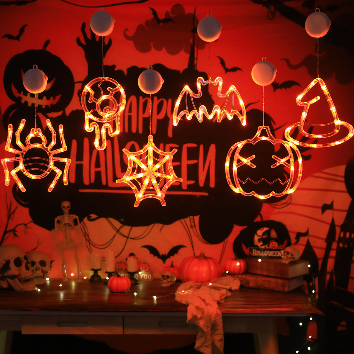 Halloween LED Hanging Lights – Battery-Powered Spooky Bat and Ghost Eye Ornaments for Festive Room, Living Room, and Party Decorations
