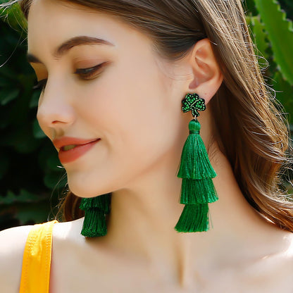 Vintage Boho Clover Tassel Earrings – Beaded Dangle Earrings for St. Patrick’s Day, Gifting, and Casual Seasonal Fashion Statements