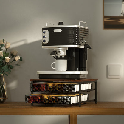 Double Storage Coffee Station Organizer – Black Wooden K-Cup Holder with Two-Tier Design, Ideal Countertop Organizer for Pods, Sugar, Creamers, and Coffee Accessories