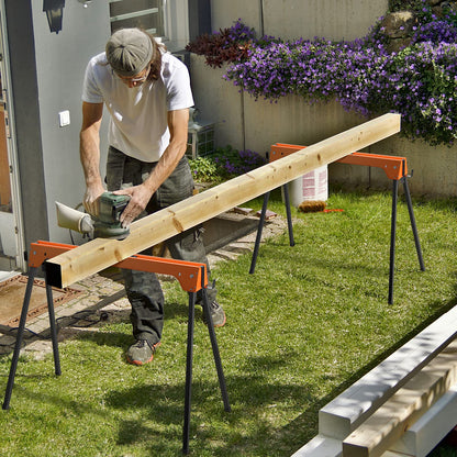 Heavy-Duty Folding Sawhorses - Portable 2-Pack Support Stands for Workshop Construction or Garage Use