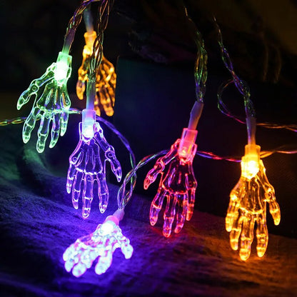 Halloween Skull Hands LED String Ghost Lights – Indoor and Outdoor Festive Lighting with for Haunted House or Party Decor