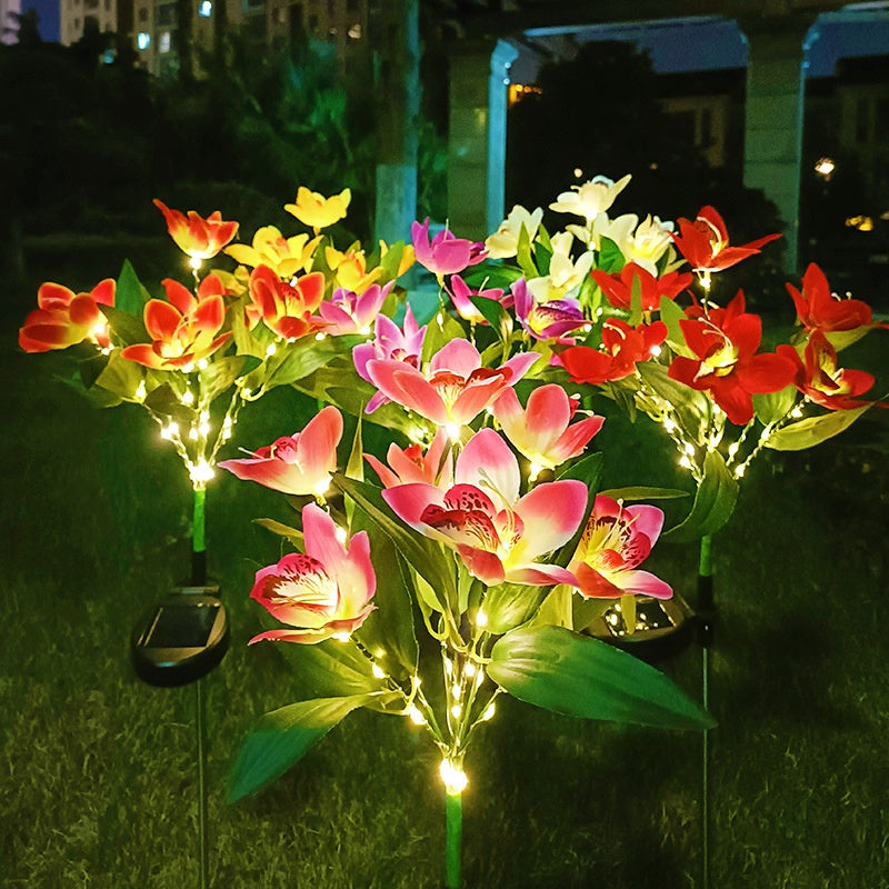 Waterproof Solar Orchid Flower Garden Lights – LED Decorative Landscape Lamps for Yard