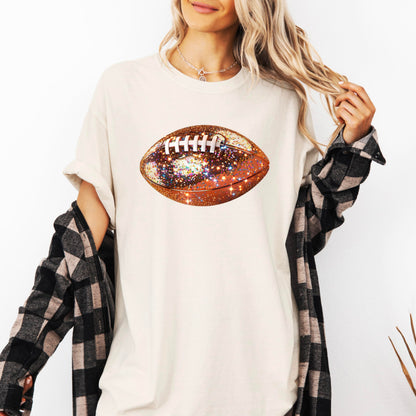 Glitter Football Graphic Tee for Women – Oversized Fall Season Shirt Perfect for Teen Girls, Casual Game Day Style, and Sporty Fun Looks