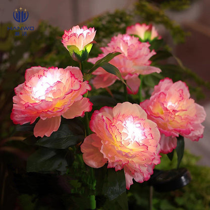 Solar Peony Flower Garden Lights – 3-Head LED Waterproof Outdoor Pathway Landscape Lamps