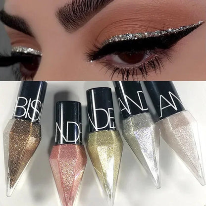 Diamond Shiny Eyeliners & Eyeshadow - Waterproof Glitter Liquid Eye Makeup in Silver and Rose Gold for Sparkling Eye Beauty