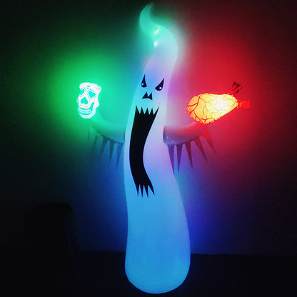 Halloween Inflatable Ghost with Remote – Luminous Flashing LED Horror Decoration for Outdoor Courtyard Haunted Houses and Spooky Party Props