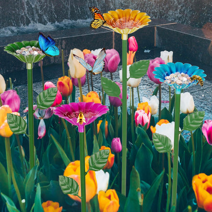 Bee and Butterfly Watering Station Set – 3-Piece Metal Garden Feeder Cups with Flower Shape and Butterfly Bath for Pollinator-Friendly Outdoor Decor
