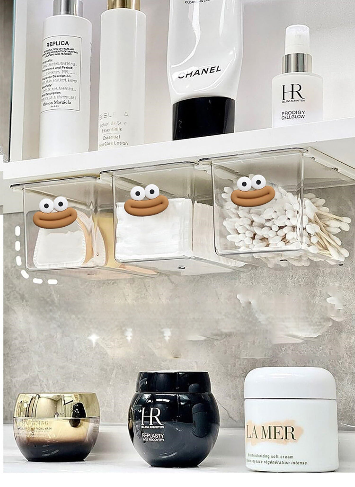 Acrylic Quirky Cartoon Pull-Out Makeup Organizer – Space-Saving Cotton Swab & Pad Storage Box