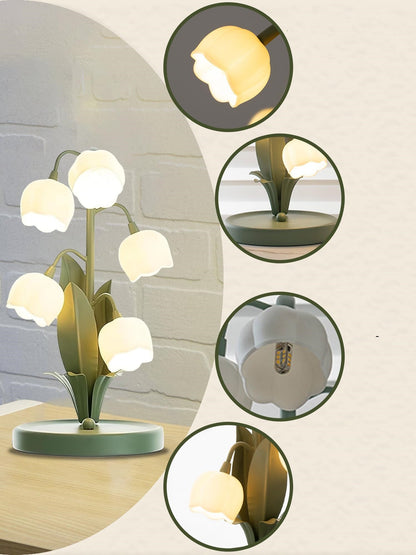 Vintage Floral Lily Table Lamp – Elegant Bedroom & Living Room Nightstand Light