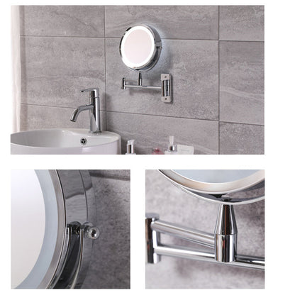 LED Lighted Folding Bathroom Mirror – Wall-Mounted 10X Magnification Touch Dimming Makeup Mirror with Dual-Sided Viewing