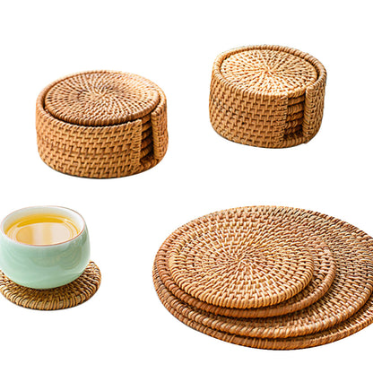 Cowijk Six Pieces Rattan Placemat Set – Woven Table Mats with Holder for Cups, Bowls & Kitchen Décor