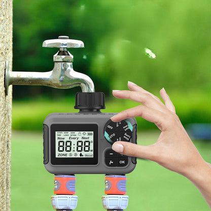 Dual-Outlet Automatic Water Timer – 3/4" IPX5 Smart Irrigation Controller with Programmable Schedule for Garden & Lawn Care