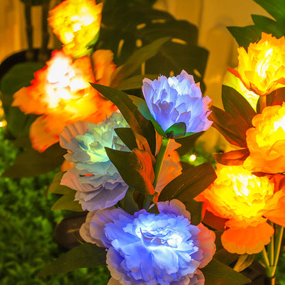 Solar Peony Flower Garden Lights – 3-Head LED Waterproof Outdoor Pathway Landscape Lamps