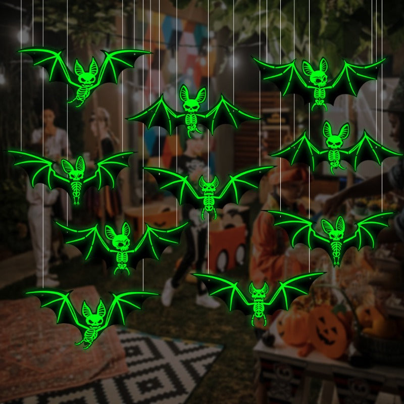 Halloween Hanging Glow-in-the-Dark Bats – 3D Glowing Plastic Decorations for Haunted House Indoor and Outdoor Party Décor