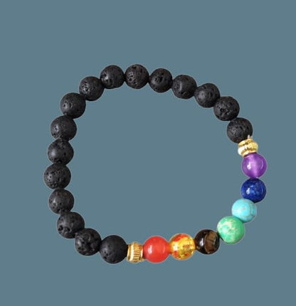 Volcanic Stone Beaded Bracelet - Stretchable Handcrafted Jewelry with Colored Stones for Men & Women, Spiritual Gift Idea