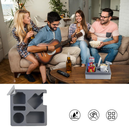 Grey Silicone Sofa Caddy Tray – Waterproof Armrest Organizer for Remotes, Snacks, Drinks & Phones in Any Living Space