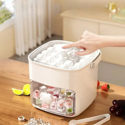 Large Capacity Ice Cube Maker Box – 48-Grid Food Grade Plastic with Ice Skimmer, Double-Layer Storage for Homemade Drinks