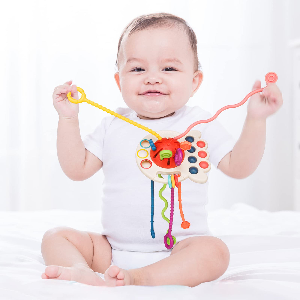 Montessori UFO String Toy - Food-Grade Silicone Sensory Activity Toy for Toddlers 6-18M, Fidget Toy for Travel & Learning