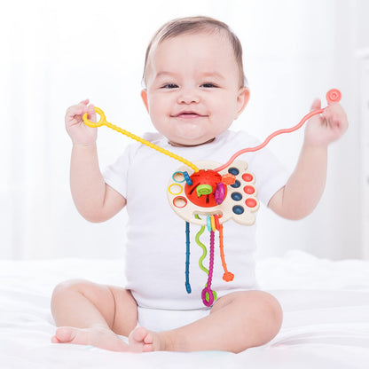 Montessori UFO String Toy - Food-Grade Silicone Sensory Activity Toy for Toddlers 6-18M, Fidget Toy for Travel & Learning