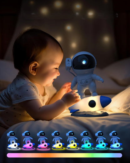 Rocket Astronaut Galaxy Projector Night Light – 360° Rotating Starry Night Lamp with 13 Films