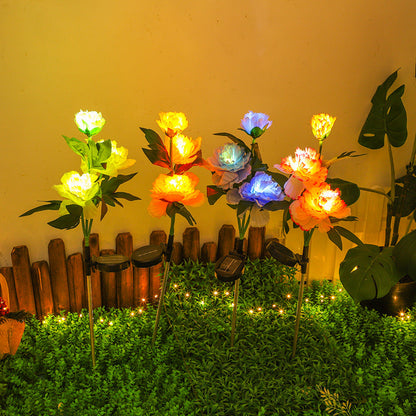 Solar Peony Flower Garden Lights – 3-Head LED Waterproof Outdoor Pathway Landscape Lamps