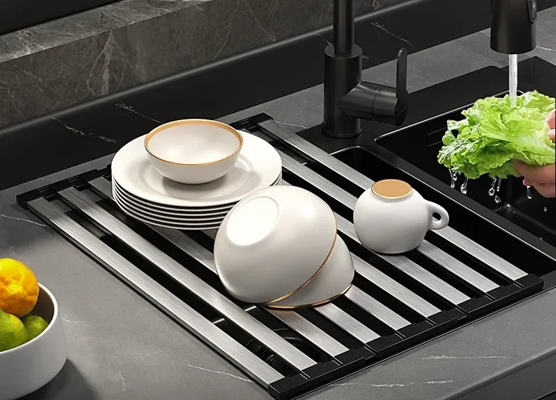 Foldable Stainless Steel Kitchen Sink Drainer – Retractable Dish Storage Rack and Multi-Purpose Bowl Basket for Everyday Kitchen Use