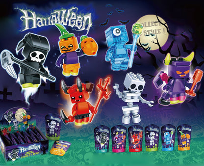 Halloween Puzzle Building Blocks – Luminous Pumpkin, Skull, and Elf Assembly Toy Set for Kids Educational Creative Holiday Fun