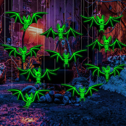 Halloween Hanging Glow-in-the-Dark Bats – 3D Glowing Plastic Decorations for Haunted House Indoor and Outdoor Party Décor