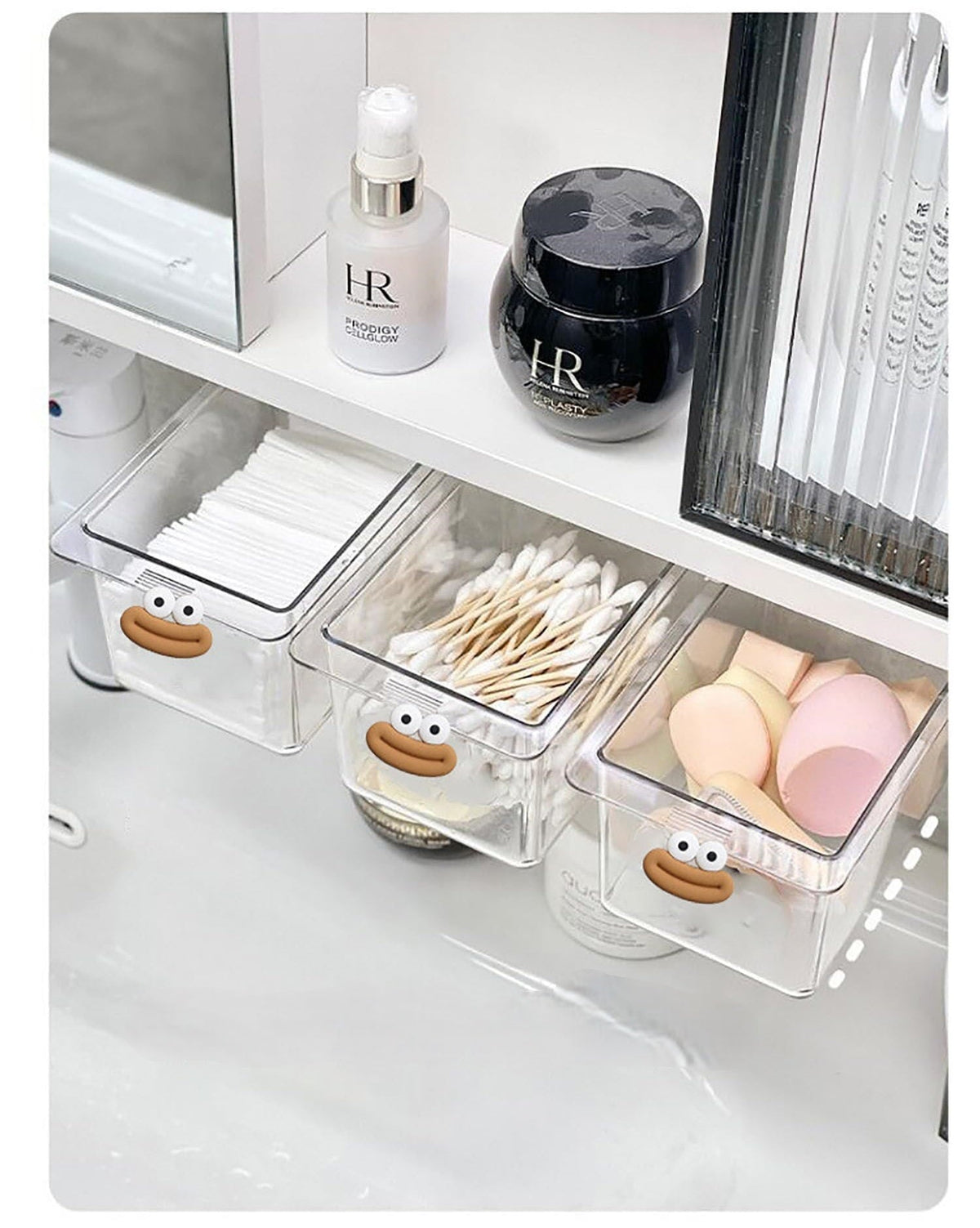 Acrylic Quirky Cartoon Pull-Out Makeup Organizer – Space-Saving Cotton Swab & Pad Storage Box