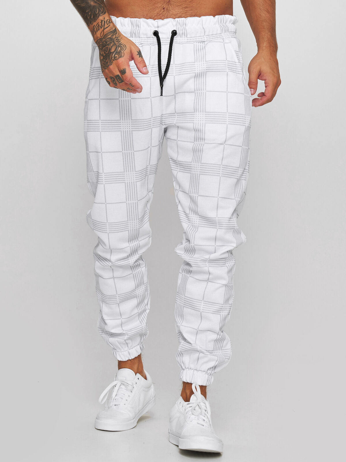 Men’s Slim Fit Plaid Stripe Sweatpants – Mid Waist Trousers for Stylish Summer Workwear and Comfortable Daily Street Fashion