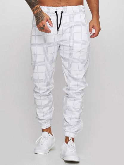 Men’s Slim Fit Plaid Stripe Sweatpants – Mid Waist Trousers for Stylish Summer Workwear and Comfortable Daily Street Fashion
