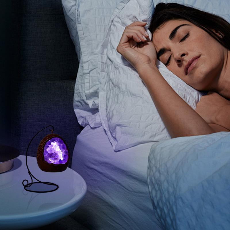 Amethyst Crystal Dinosaur Egg Night Light – Novelty USB Desk Lamp for Bedrooms and Living Rooms, Unique Decoration with Healing Glow for Cozy Relaxing Ambience