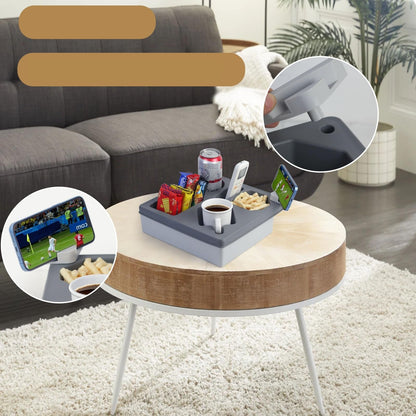 Grey Silicone Sofa Caddy Tray – Waterproof Armrest Organizer for Remotes, Snacks, Drinks & Phones in Any Living Space
