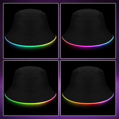 LED Light-Up Duo Bucket Hat Set – Unisex Black & Neon LED Caps for Night Events, Festivals, Concerts or Party Statement Wear