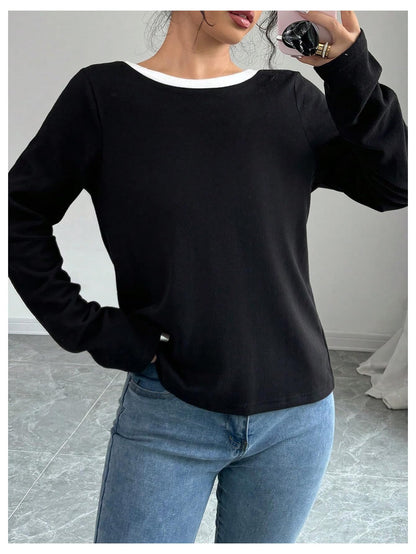 Round Neck Illusion Knit Two-Piece Set – Full Sleeve Base Layer for Layering & Lounge