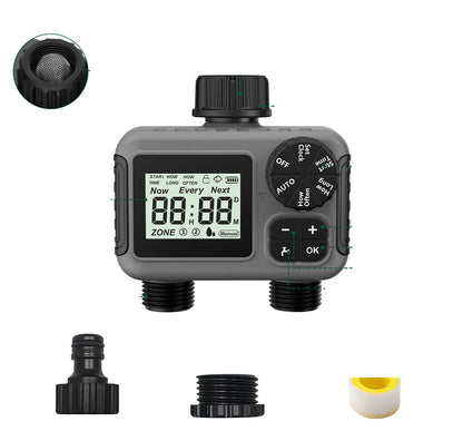 Dual-Outlet Automatic Water Timer – 3/4" IPX5 Smart Irrigation Controller with Programmable Schedule for Garden & Lawn Care