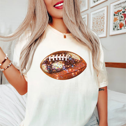 Glitter Football Graphic Tee for Women – Oversized Fall Season Shirt Perfect for Teen Girls, Casual Game Day Style, and Sporty Fun Looks