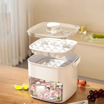 Large Capacity Ice Cube Maker Box – 48-Grid Food Grade Plastic with Ice Skimmer, Double-Layer Storage for Homemade Drinks