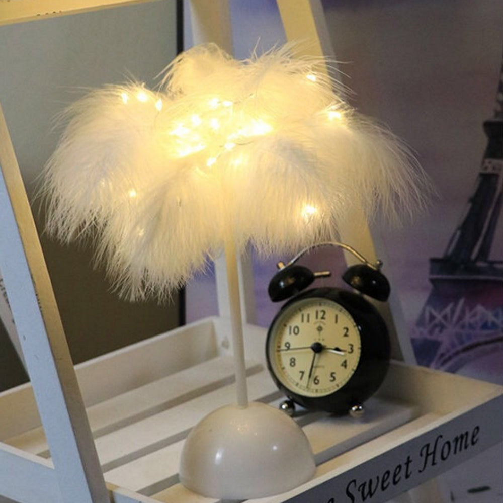 DIY Feather Table Lamp – Remote Control USB/AA Powered Warm Light Lamp for Wedding, Bedroom & Romantic Home Decor