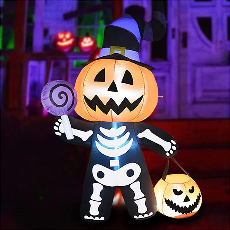 Inflatable Halloween Pumpkin Ghost Witch Model – Large Yard Prop with Built-In LED Lights for Party and Scary Outdoor Decorations