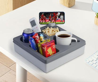 Grey Silicone Sofa Caddy Tray – Waterproof Armrest Organizer for Remotes, Snacks, Drinks & Phones in Any Living Space