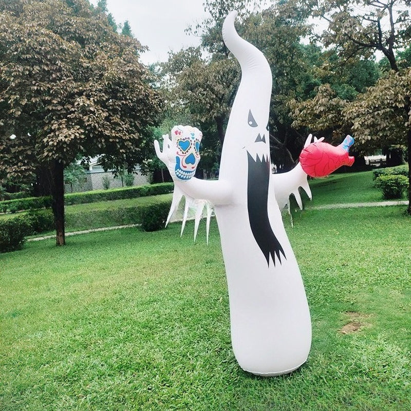 Halloween Inflatable Ghost with Remote – Luminous Flashing LED Horror Decoration for Outdoor Courtyard Haunted Houses and Spooky Party Props