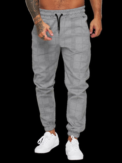 Men’s Slim Fit Plaid Stripe Sweatpants – Mid Waist Trousers for Stylish Summer Workwear and Comfortable Daily Street Fashion