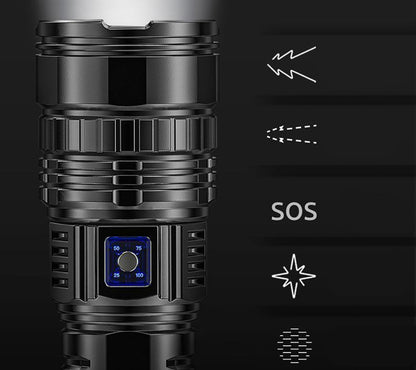 Tactical LED Flashlight – 1000W Built-in Battery Emergency Spotlight, 15000mAh Power with 9km Long-Range Beam